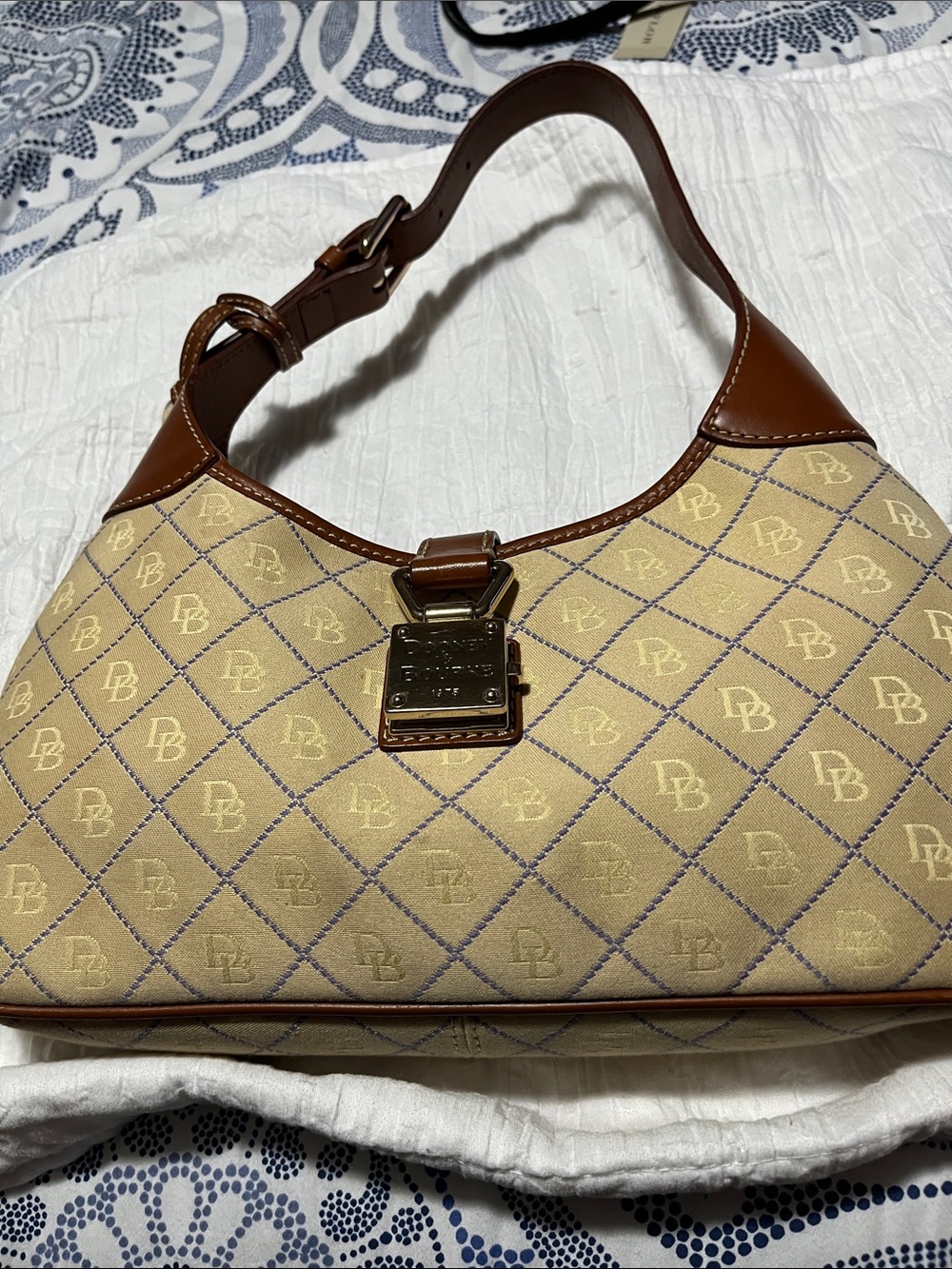 Dooney & Bourke Beige and Brown Quilted Logo Shoulder Bag